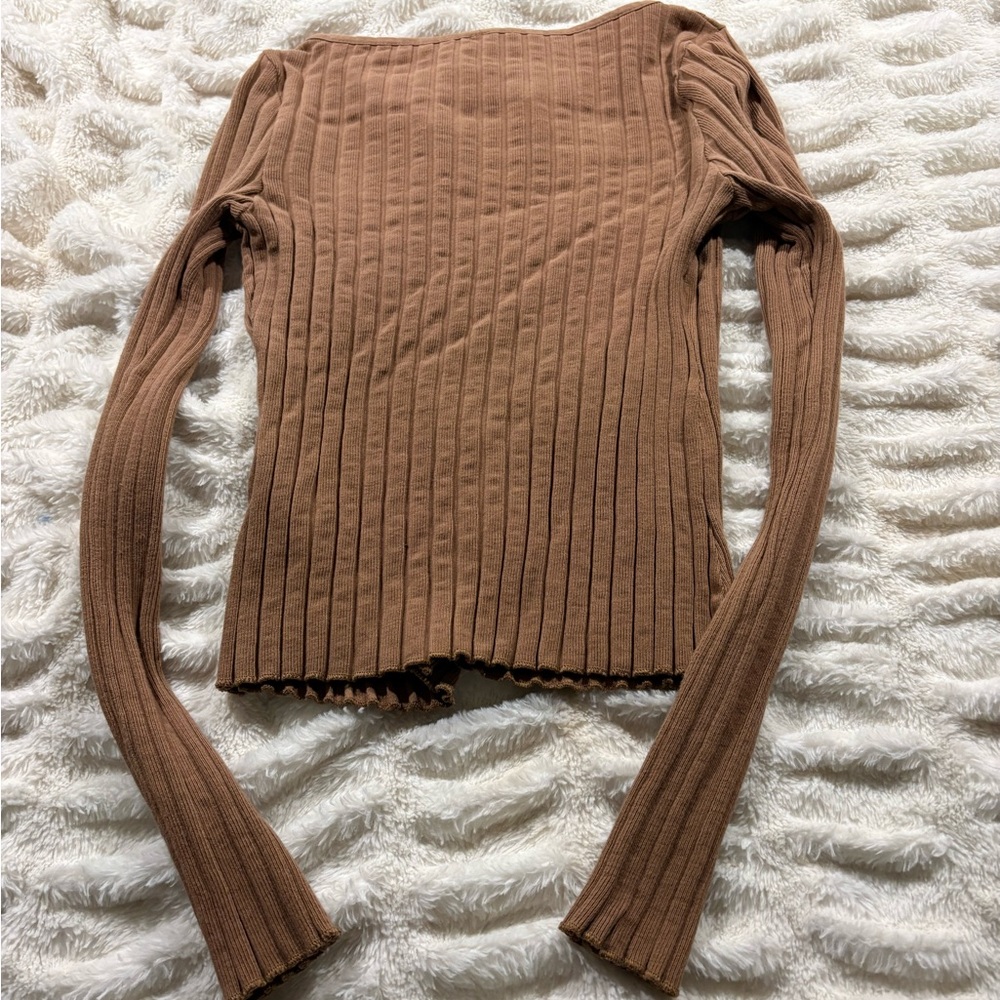 Free People Beige Button-Down Ribbed Top - Picture 5 of 6